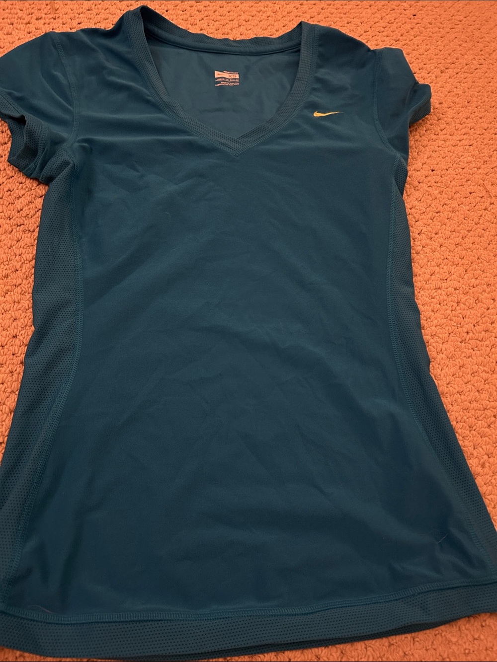 Nike Women's Short Sleeve V-Neck Tee Teal with Yellow Swoosh